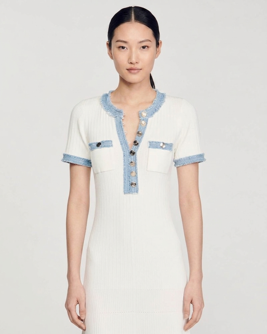 CONTRAST TRIM KNIT MIDI DRESS