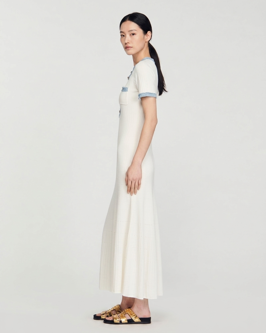 CONTRAST TRIM KNIT MIDI DRESS
