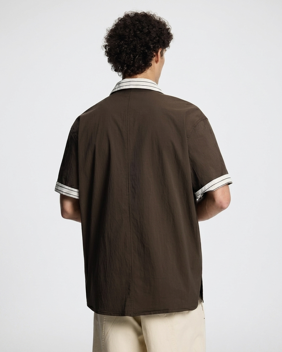 STRIPED COLLAR SHORT SLEEVE SHIRT