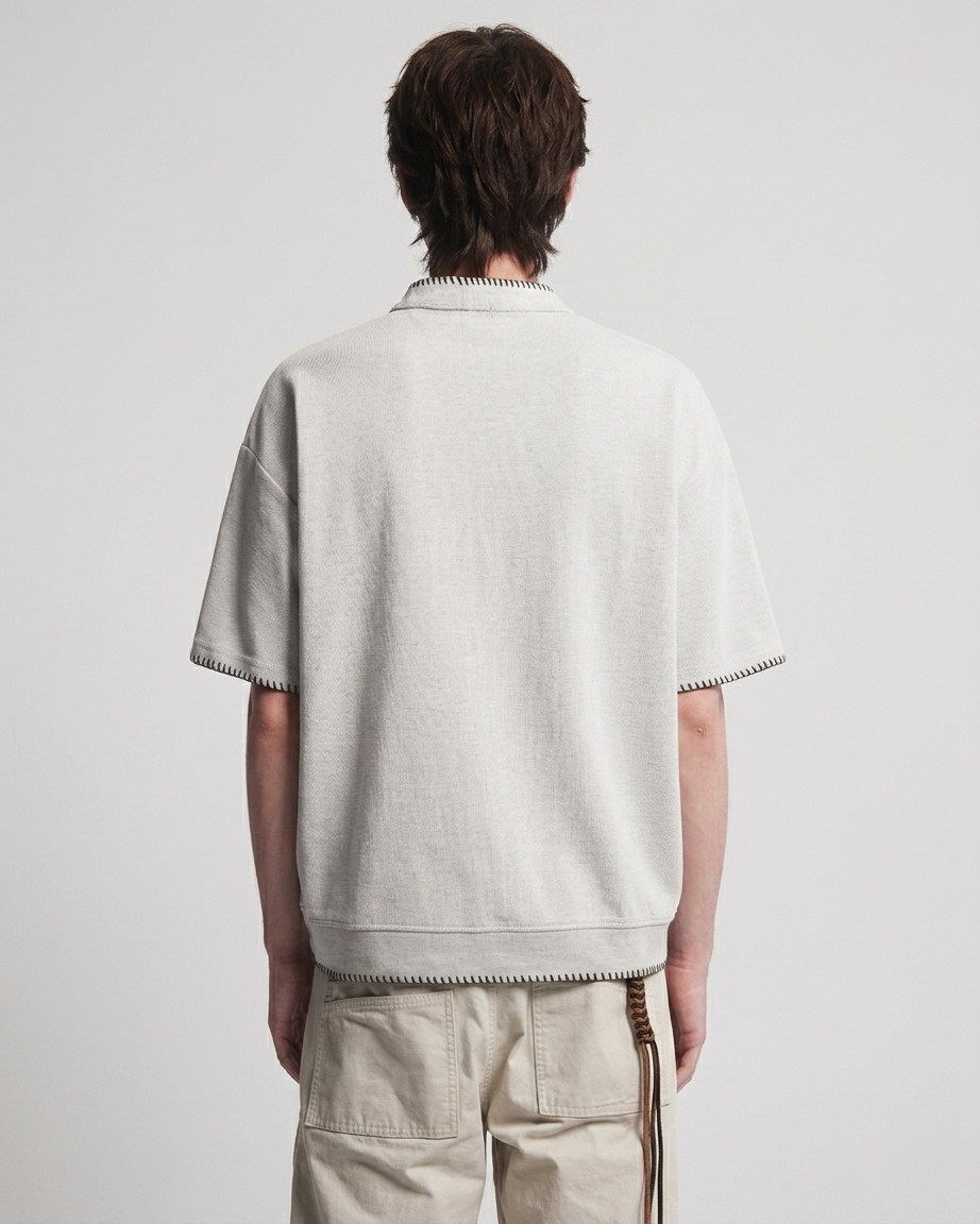 BLANKET STITCH HENLEY T-SHIRT