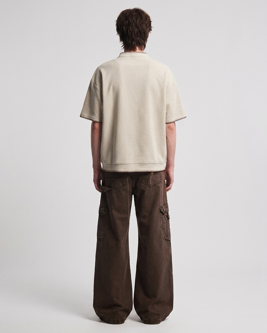 BLANKET STITCH HENLEY T-SHIRT