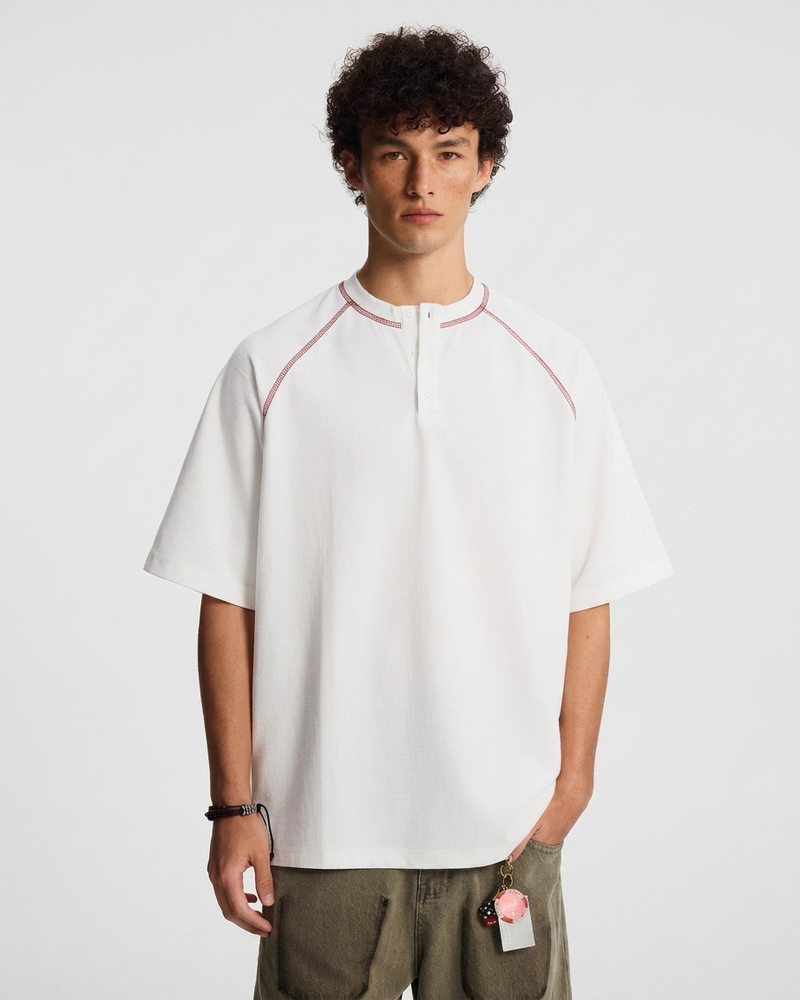 CONTRAST STITCH HENLEY T-SHIRT
