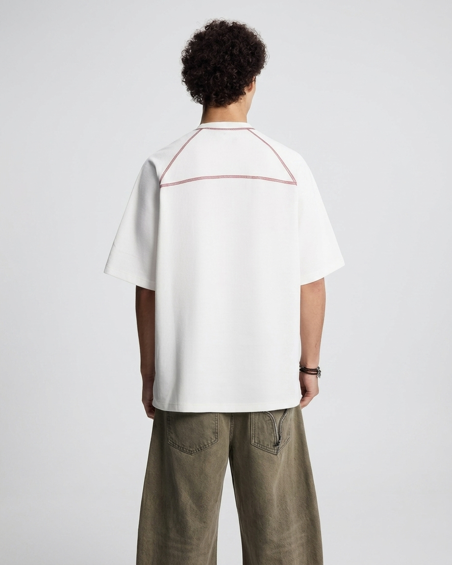 CONTRAST STITCH HENLEY T-SHIRT