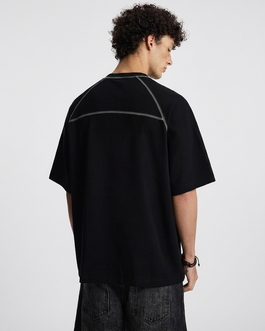 CONTRAST STITCH HENLEY T-SHIRT