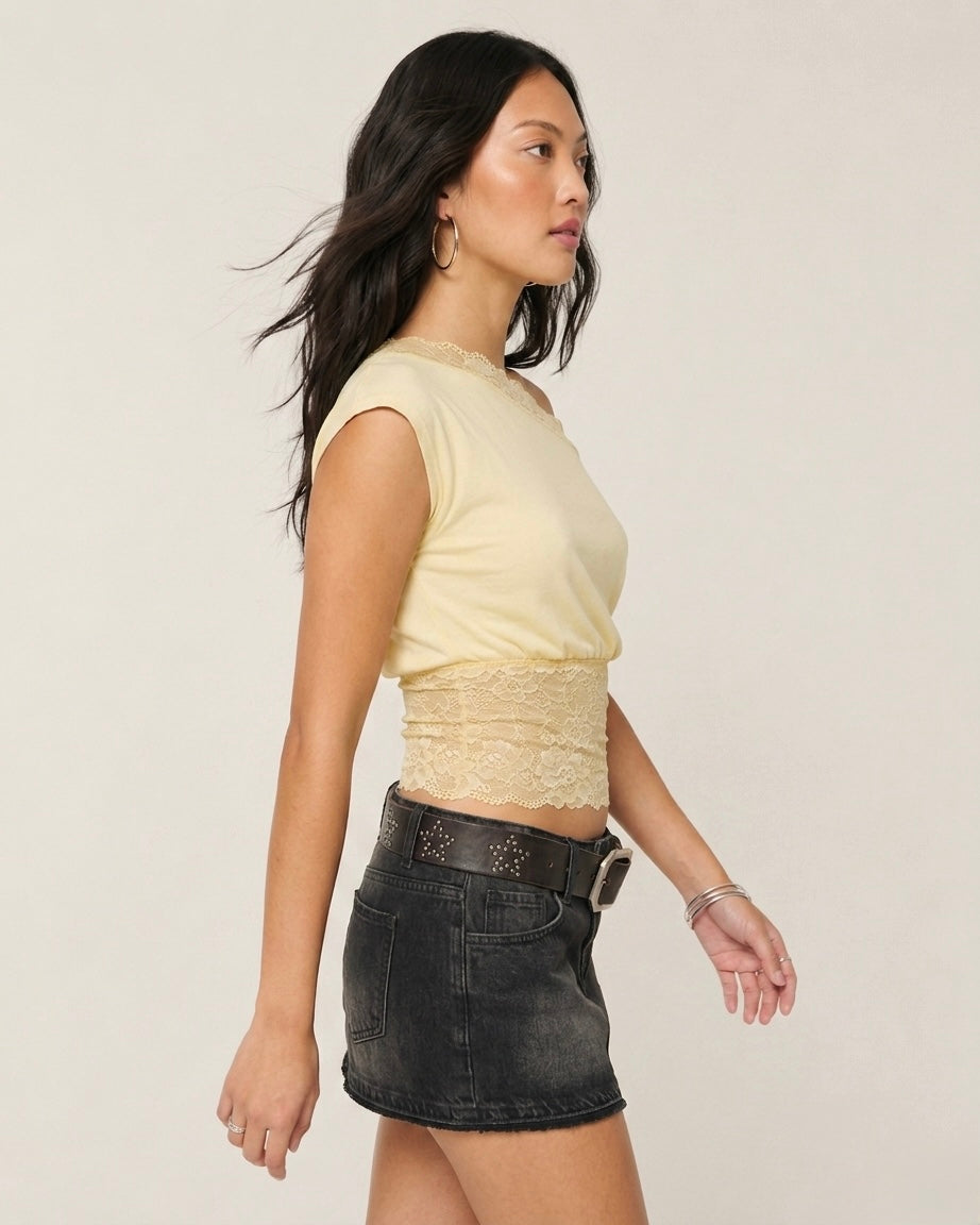 LACE WAIST OFF SHOULDER TOP