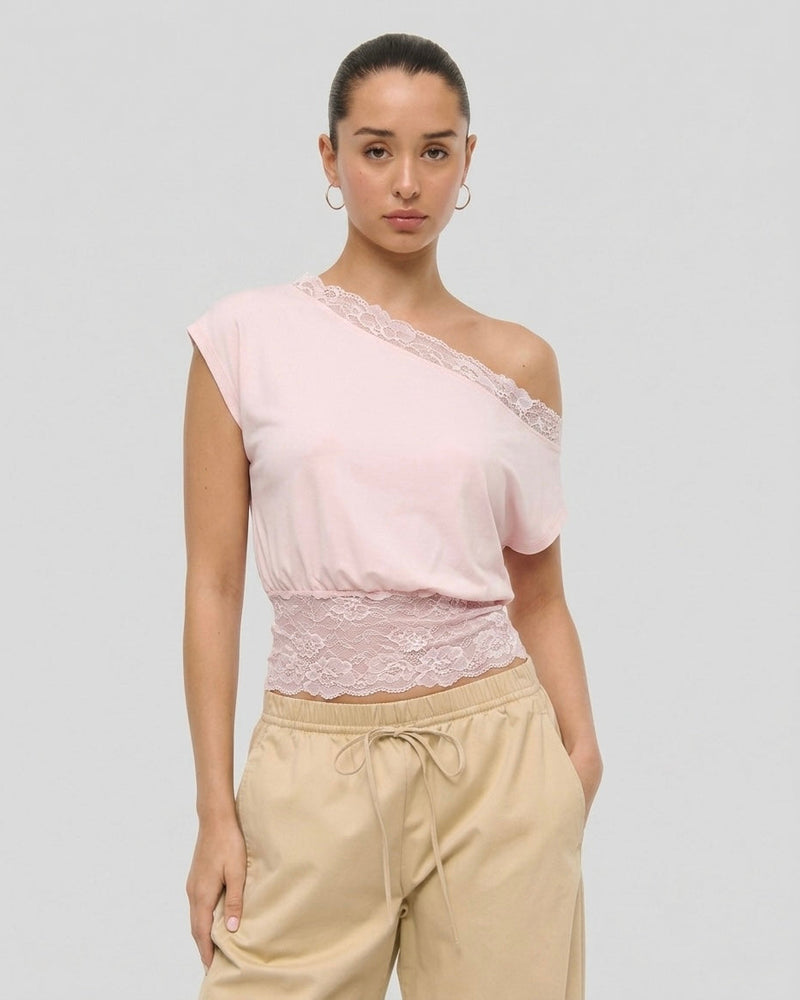 LACE WAIST OFF SHOULDER TOP